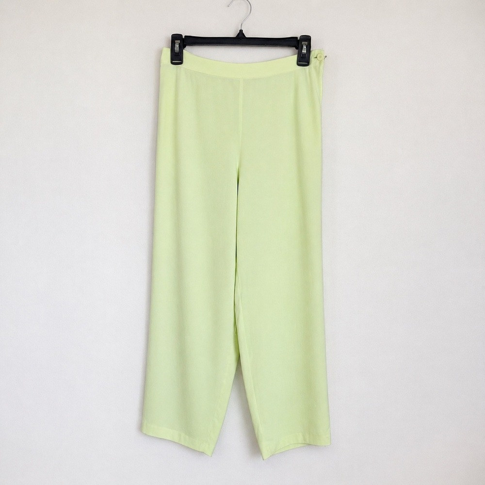 Plaza South Petite Light Lime Green Linen Blend Trousers Cropped Pants Size 10P
